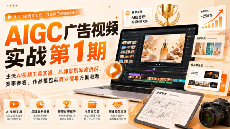 AIGC广告视频实战第1期,主流AI视频工具实操、品牌案例深度拆解、赛事参赛、作品集包装商业接单方面教程-网创在线