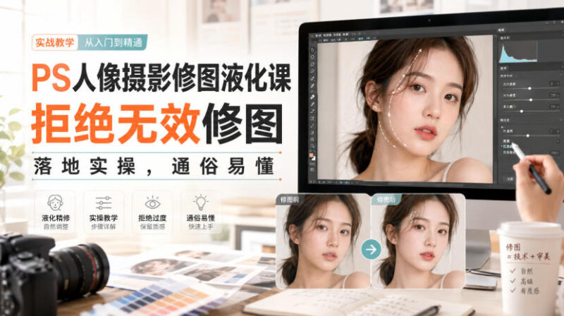 PS人像摄影修图液化课，拒绝无效修图，落地实操，通俗易懂-网创在线