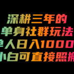 深耕三年的单身社群玩法，单人日入1000+，小白可直接照搬！【揭秘】-网创在线