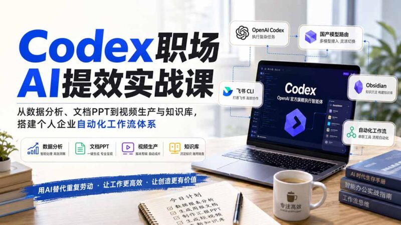 Codex职场AI提效实战课：从数据分析、文档PPT到视频生产与知识库，搭建个人企业自动化工作流体系-网创在线