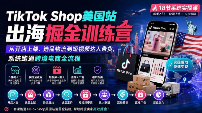 (20162期)TikTok Shop美国站出海掘金训练营:从开店上架、选品物流到短视频达人带货,系统跑通跨境电商全流程-网创在线