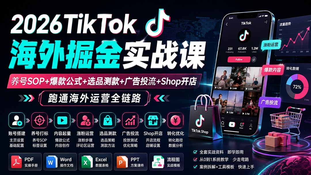 图片[2]-2026TikTok海外掘金实战课——养号SOP+爆款公式+选品测款+广告投流+Shop开店，跑通海外运营全链路