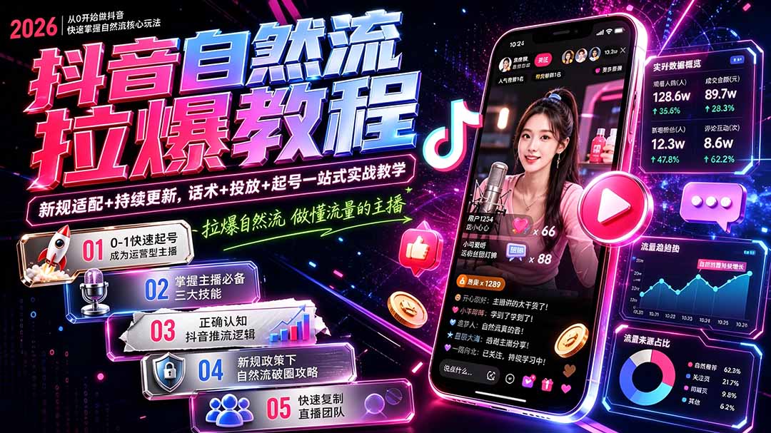 图片[1]-抖音自然流拉爆教程-更新7月：做懂流量的主播，新规适配+持续更新，话术+投放+起号一站式实战教学