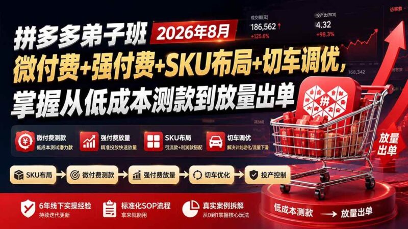 (19746期)拼多多弟子班2026年8月:微付费+强付费+SKU布局+切车调优,掌握从低成本测款到放量出单-网创在线