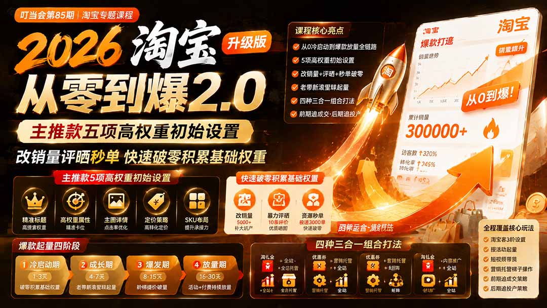 图片[2]-2026淘宝从零到爆2.0第85期；主推款五项高权重初始设置，改销量评晒秒单快速破零积累基础权重