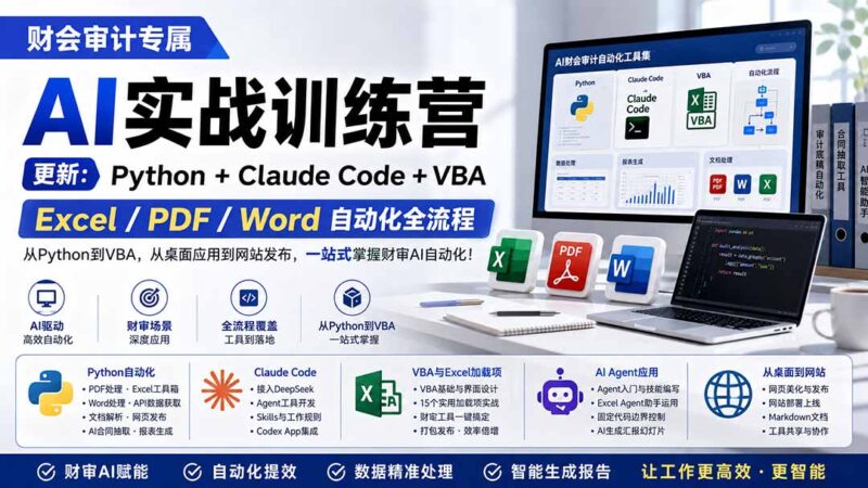 财会审计专属 AI实战训练营:Python+Claude Code+VBA,Excel/PDF/Word自动化全流程 (更新-网创在线
