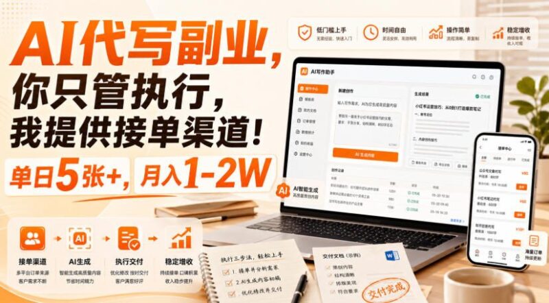 AI代写副业，你只管执行，我提供接单渠道！单日5张+，月入1-2W【揭秘】-网创在线