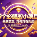 （19617期）9个必赚的小项目，无脑简单，百分百有利润，副业的首选，日入500+-网创在线