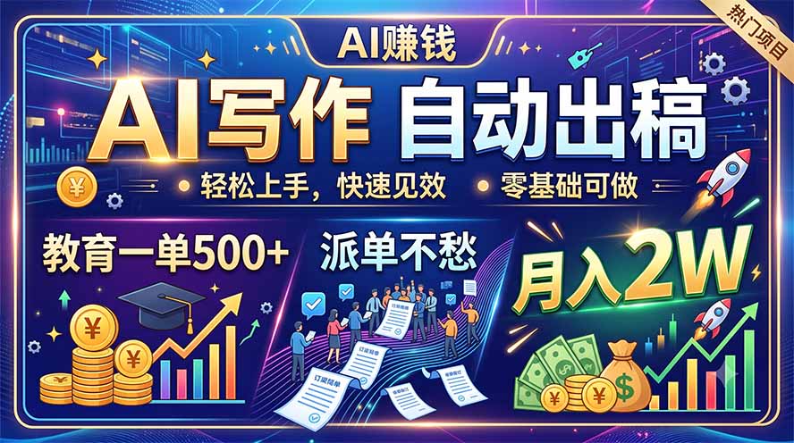 图片[1]-AI写作自动出稿，教育一单500+，派单不愁，月入2W