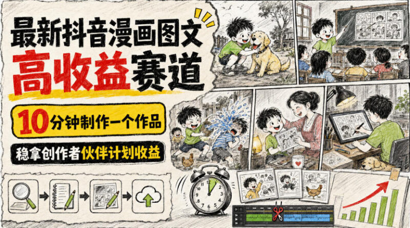 最新抖音漫画图文高收益赛道，10分钟制作一个作品，稳拿创作者伙伴计划收益