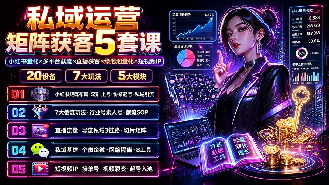 图片[2]-私域运营矩阵获客5套课：小红书量化×多平台截流×直播获客×绿泡泡量化×短视频IP×20设备×7大玩法