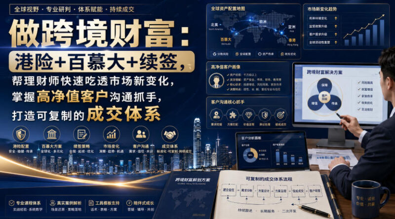 做跨境财富:港险+百慕大+续签,帮理财师快速吃透市场新变化,掌握高净值客户沟通抓手,打造可复制的成交体系-网创在线