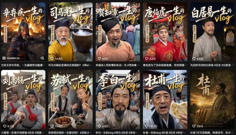 历史人物，诗人一生Vlog教学， AI制作丨伙伴计划丨精选收益丨商单收徒 ，新领域红利期，抓紧做-网创在线