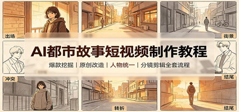AI都市故事短视频制作教程:爆款挖掘原创改造,人物统一分镜剪辑全套流程-网创在线