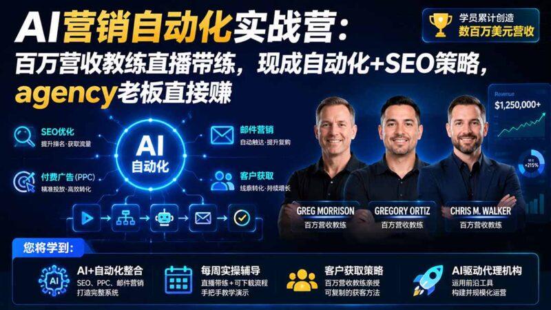 AI营销自动化实战营:百万营收教练直播带练,现成自动化+SEO策略,agency老板直接赚【原创双语字幕】-网创在线