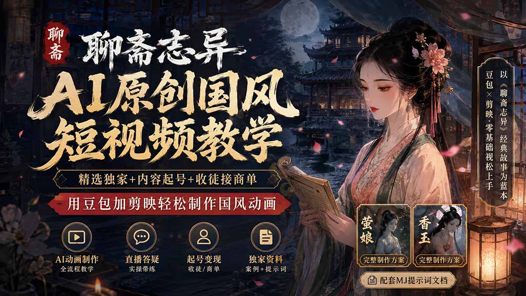 图片[1]-聊斋志异AI原创国风短视频教学；精选独家+内容起号+收徒接商单，用豆包加剪映轻松制作国风动画