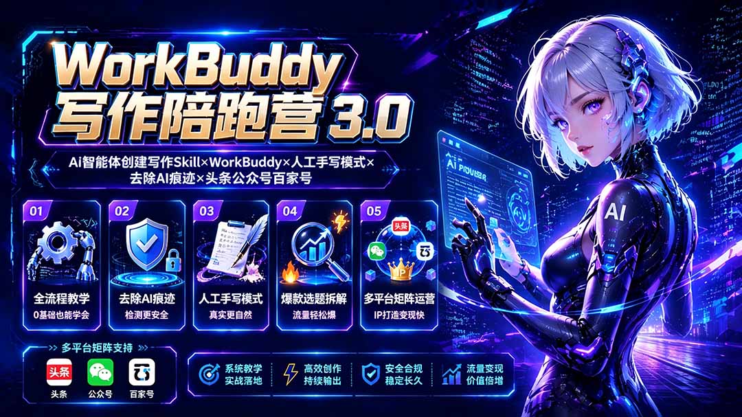 图片[1]-WorkBuddy写作陪跑营3.0-更新：Ai智能体创建写作Skill×WorkBuddy×人工手写模式×去除AI痕迹×头条公众号百家号