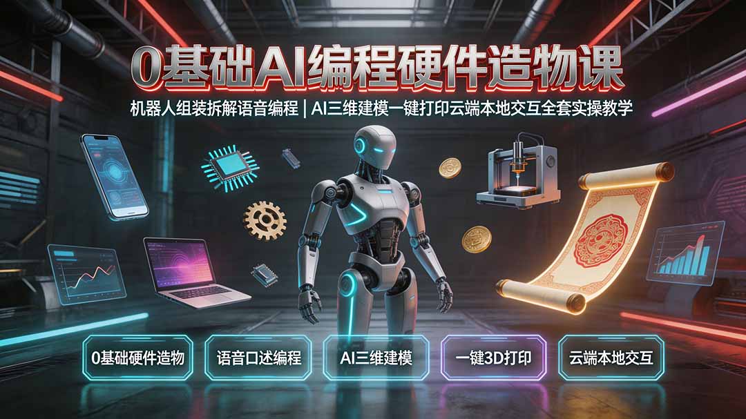 图片[1]-0基础AI编程硬件造物课｜机器人组装拆解语音编程，AI三维建模一键打印云端本地交互全套实操教学