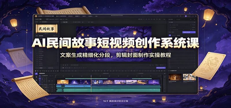 AI民间故事短视频创作系统课:文案生成精细化分段,剪辑封面制作实操教程-网创在线