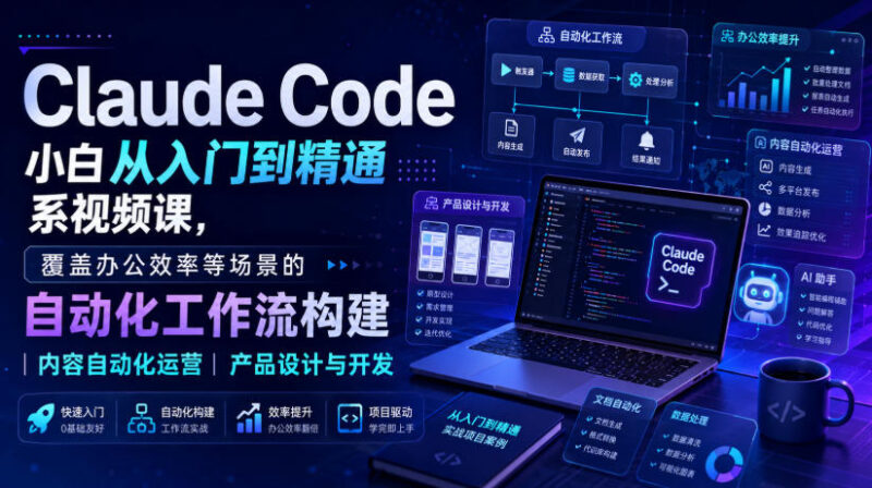Claude Code小白从入门到精通系视频课，覆盖办公效率等场景的自动化工作流构建|内容自动化运营|产品设计与开发-网创在线