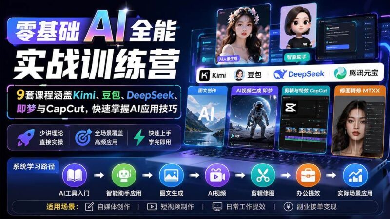 (20134期)零基础AI全能实战训练营:9套课程涵盖Kimi、豆包、DeepSeek、即梦与CapCut,快速掌握AI应用技巧-网创在线