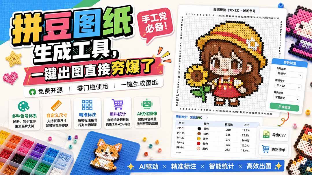 （20084期）拼豆图纸生成工具，手工党必备！一键出图直接夯爆了