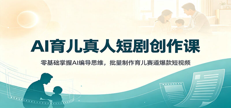 AI育儿真人短剧创作课:零基础掌握AI编导思维,批量制作育儿赛道爆款短视频-网创在线