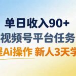 单日收入90+，视频号平台任务，全程Ai操作 新人3天学会！-网创在线