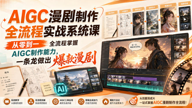 AIGC漫剧制作全流程实战系统课，从零到一全流程掌握AIGC制作能力，一条龙做出爆款漫剧-网创在线