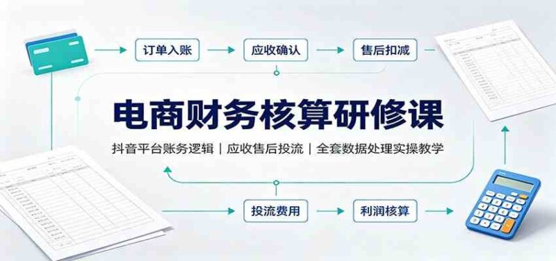 电商财务核算研修课:抖音平台账务逻辑,应收售后投流,全套数据处理实操教学-网创在线