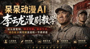 呆呆动漫AI李云龙漫剧教学，从人设复刻、脚本改编、画面生成、动态配音到剪辑全流程一节课讲透-网创在线