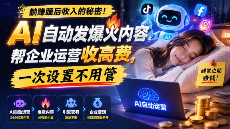 躺赚睡后收入的秘密!AI 自动发爆火内容,帮企业运营收高费,一次设置不用管【原创双语字幕】-网创在线