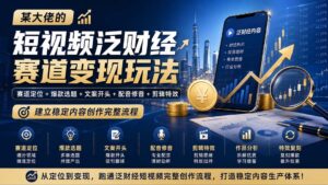 某大佬的短视频泛财经赛道变现玩法:赛道定位+爆款选题+文案开头+配音修音+剪辑特效,建立稳定内容创作完整流程-网创在线