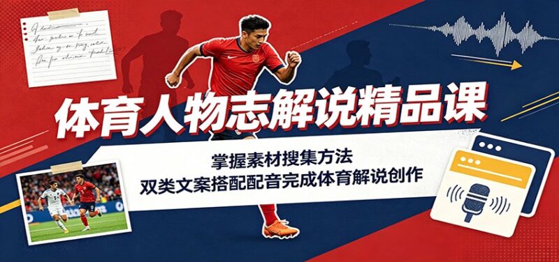 体育人物志解说精品课:掌握素材搜集方法,双类文案搭配配音完成体育解说创作-网创在线