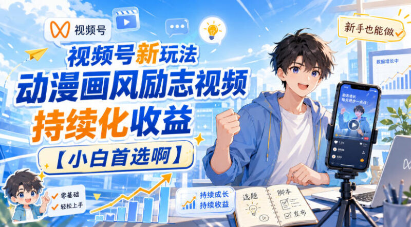 视频号新玩法动漫画风励志视频,持续化收益【小白首选啊】-网创在线