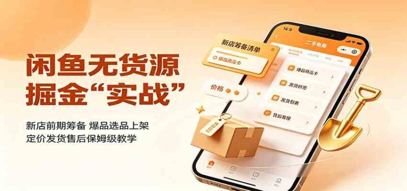 闲鱼无货源掘金实战：新店前期筹备，爆品选品上架，定价发货售后保姆级教学-网创在线