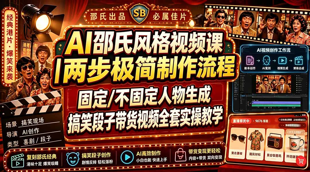 图片[2]-AI邵氏风格视频课｜两步极简制作流程，固定/不固定人物生成，搞笑段子带货视频全套实操教学