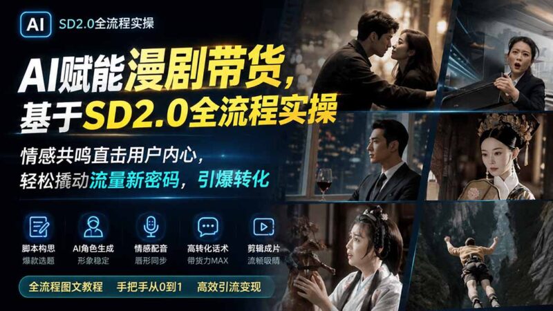 AI赋能漫剧带货,基于SD2.0全流程实操;情感共鸣直击用户内心,轻松撬动流量新密码,引爆转化-网创在线