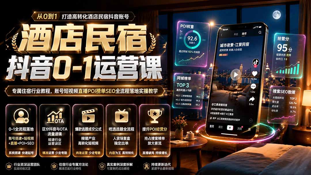 图片[2]-酒店民宿抖音0-1运营课｜专属住宿行业教程，账号短视频直播POI榜单SEO全流程落地实操教学