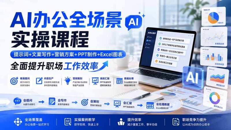 AI办公全场景实操课程:提示词+文案写作+营销方案+PPT制作+Excel图表,全面提升职场工作效率-网创在线