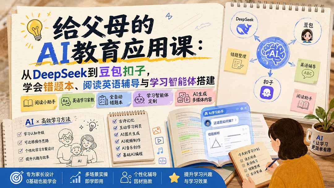 图片[1]-给父母的AI教育应用课：从DeepSeek到豆包扣子，学会错题本、阅读英语辅导与学习智能体搭建