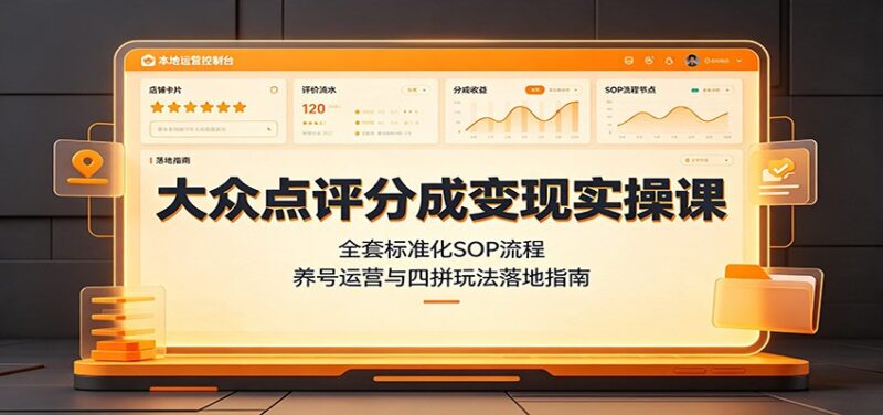 大众点评分成变现实操课:全套标准化SOP流程,养号运营与四拼玩法落地指南-网创在线