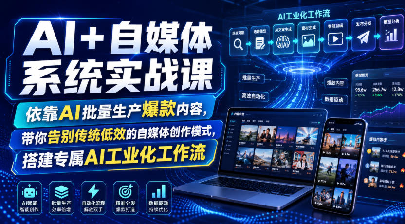 AI+自媒体系统实战课,依靠AI批量生产爆款内容,带你告别传统低效的自媒体创作模式,搭建专属AI工业化工作流 AI+自媒体系统实战课,依靠AI批量生产爆款内容,带你告别传统低效的自媒体创作模式,搭建专属AI工业化工作流