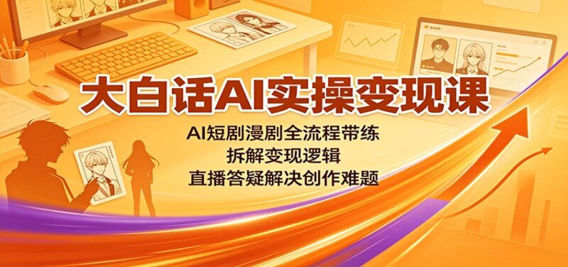 大白话AI实操变现课:AI短剧漫剧全流程带练,拆解变现逻辑,直播答疑解决创作难题-网创在线