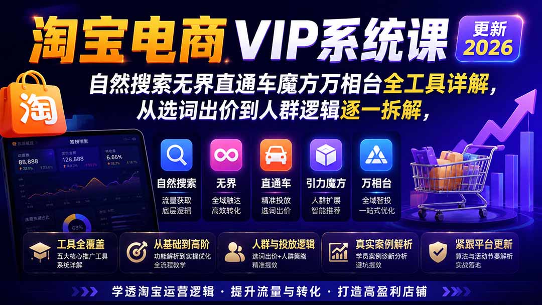 图片[2]-淘宝电商VIP系统课-更新8月；自然搜索无界直通车魔方万相台全工具详解，从选词出价到人群逻辑逐一拆解