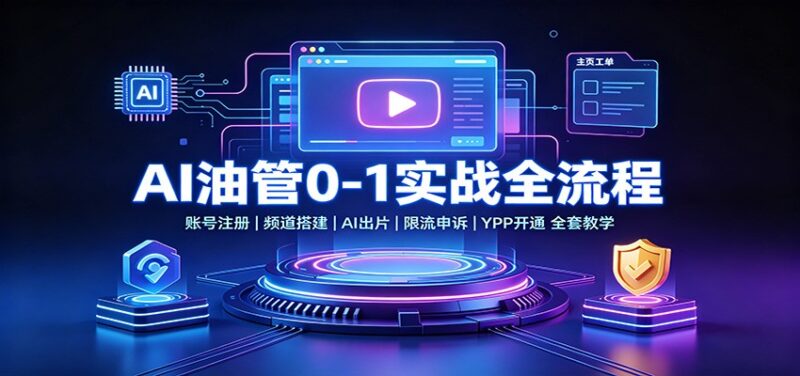 AI油管0-1实战：账号注册频道搭建，AI出片，限流申诉，YPP开通全套教学-网创在线
