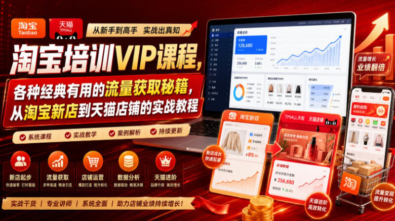 淘宝培训VIP课程，各种经典有用的流量获取秘籍，从淘宝新店到天猫店铺的实战教程（更新7月29日）