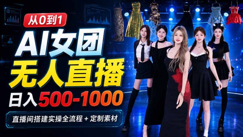 AI 女团无人直播，躺入500-1000每天，直播间搭建实操全流程+定制素材-网创在线