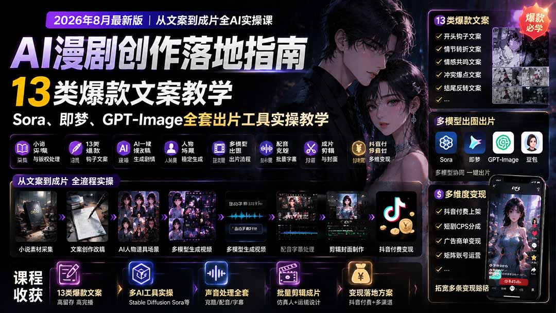 图片[2]-AI漫剧创作落地指南｜13类爆款文案教学，Sora、即梦、GPT-Image全套出片工具实操教学