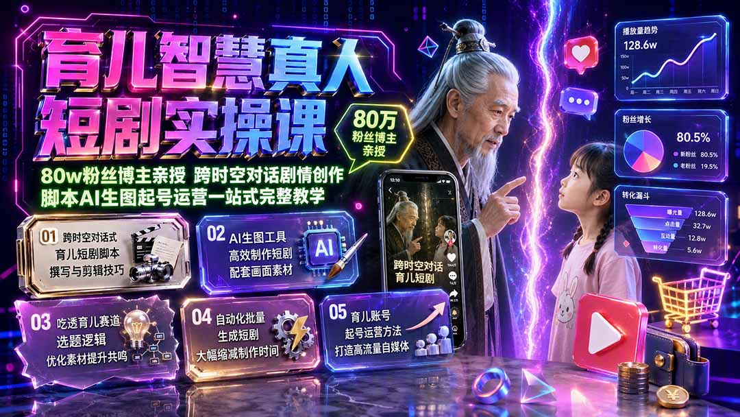图片[1]-育儿智慧真人短剧实操课｜80w粉丝博主亲授，跨时空对话剧情创作，脚本AI生图起号运营一站式完整教学